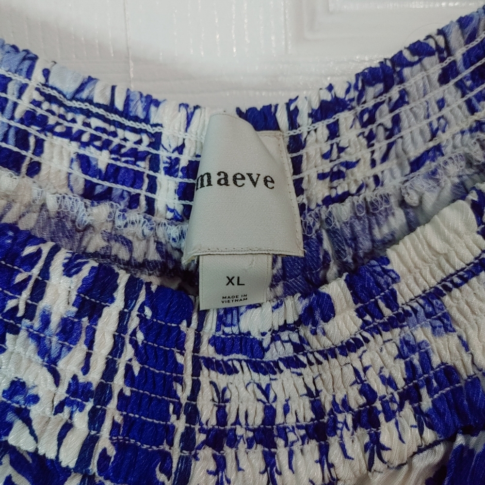 Maeve Blue and White Printed Strapless Jumpsuit - Picture 8 of 12